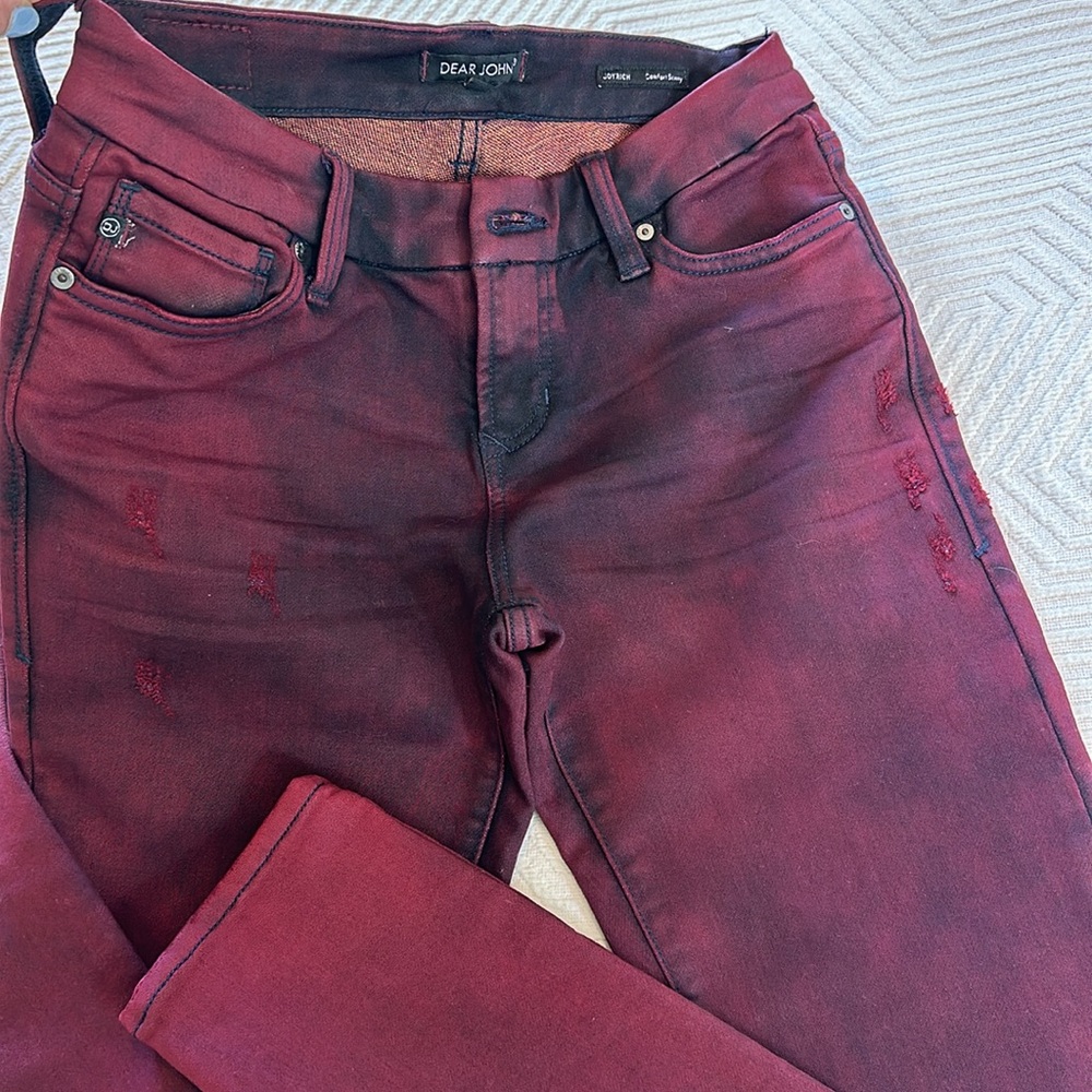 Dear John Deep Red Distressed Skinny Jean